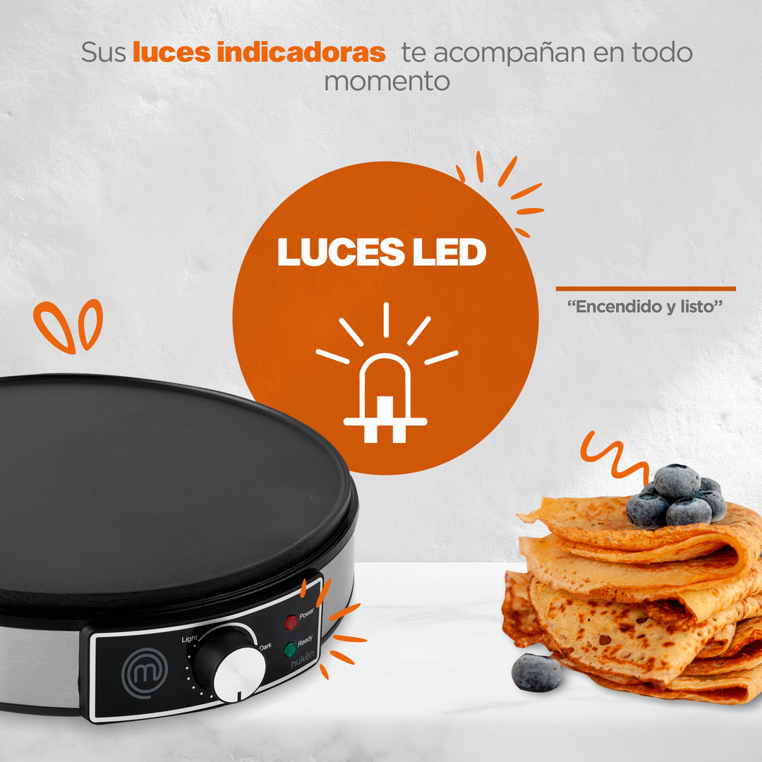 Crepera Eléctrica Premium | Parrilla Redonda | 30 cm | Acero | MasterChef® by Hukën®