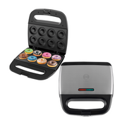 Máquina de Donas HEAT+ | 8 Mini Donas de 5cm | Tecnología FLASH-COOK | Calentamiento Rápido y Uniforme | Antiadherente | Acero Inoxidable | Luces Indicadoras | Diseño Compacto | Hukën x MasterChef