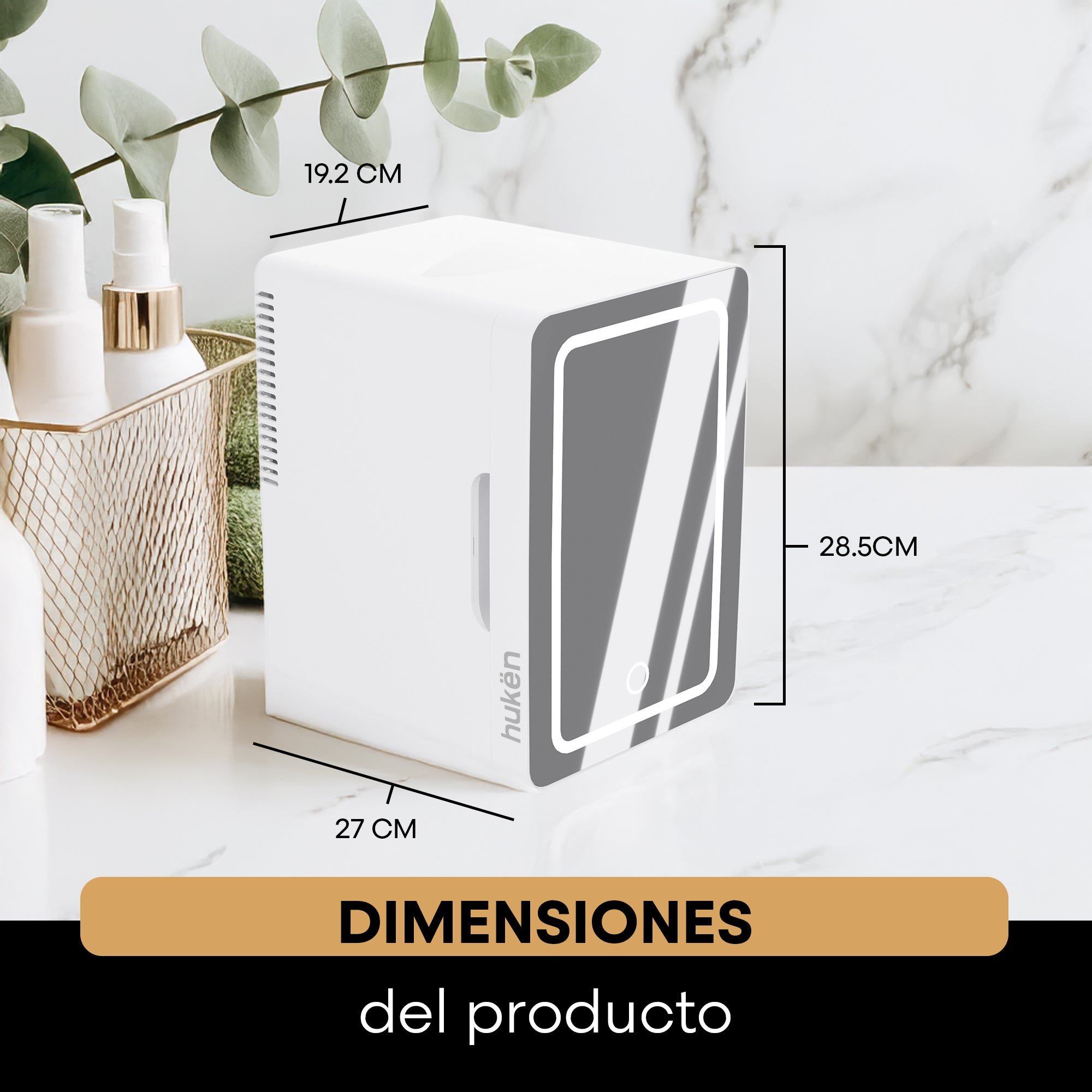 Mini Refrigerador Skincare 5L Puerta Espejo Luz Touch Hukën
