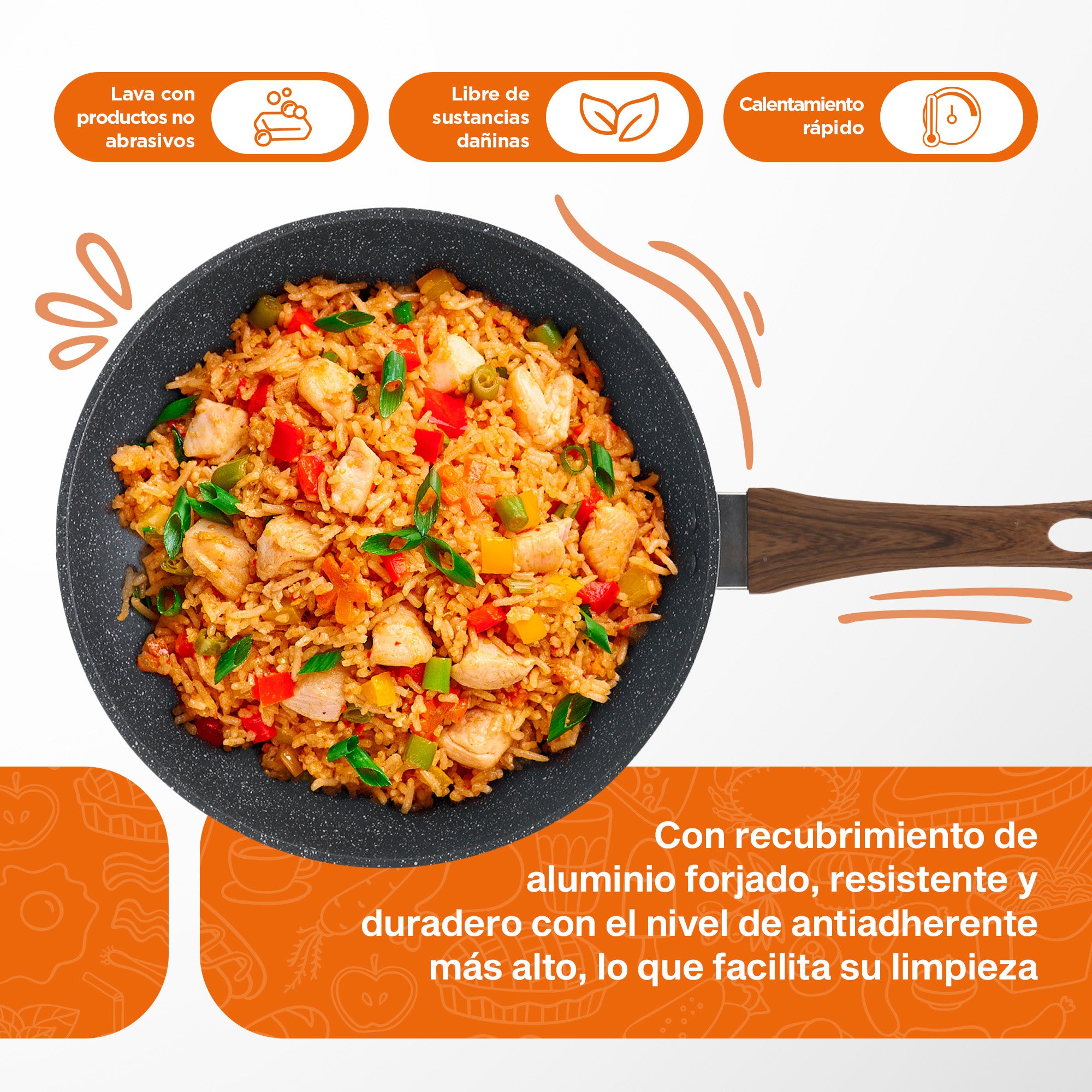 Sartén Granite+ Antiadherente 20cm | Mango Efecto Madera | Compatible con Inducción | Aluminio Forjado | 100% Libre de PFOA | Hukën x MasterChef