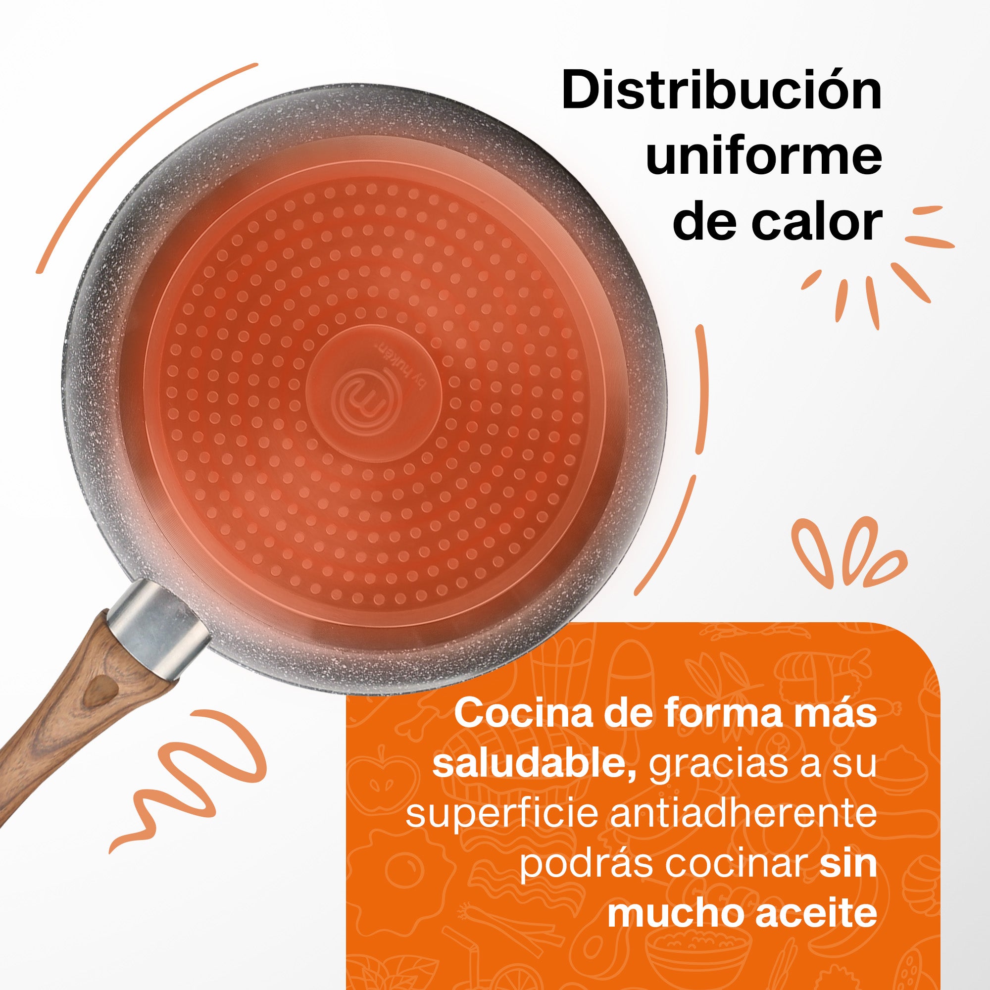 Sartén Granite+ Antiadherente 20cm | Mango Efecto Madera | Compatible con Inducción | Aluminio Forjado | 100% Libre de PFOA | Hukën x MasterChef