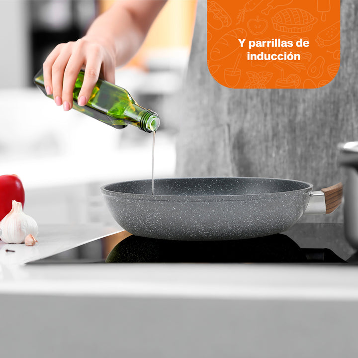 Hukën Masterchef |Sarten Premium Granite+ 20CM | Aluminio Forjado | Mango Ergonómico | Versátil