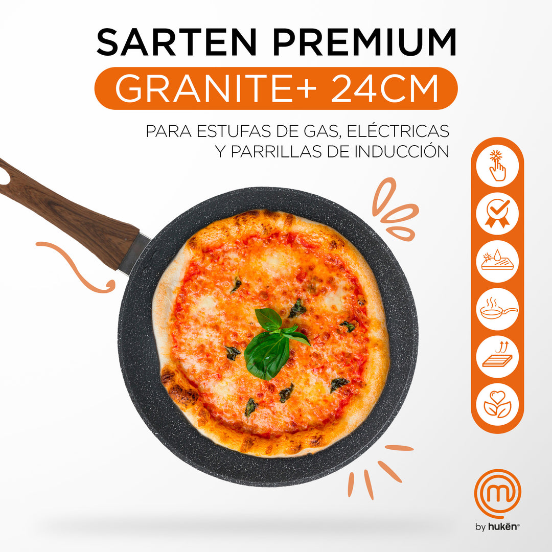 Hukën Masterchef | Sartén Premium Granite+ 24cm | Aluminio Forjado Ultra Resistente | Mango Ergonómico | Versátil