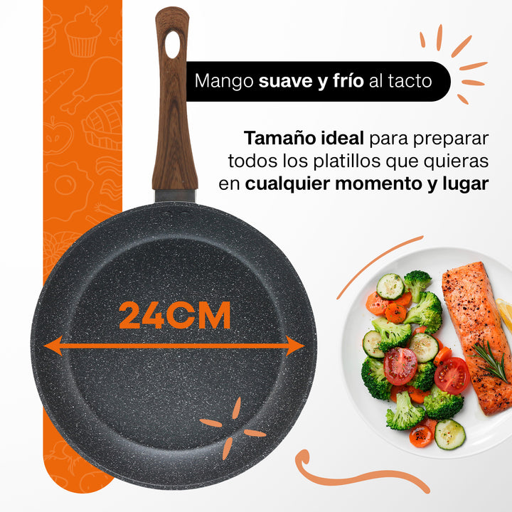 Hukën Masterchef | Sartén Premium Granite+ 24cm | Aluminio Forjado Ultra Resistente | Mango Ergonómico | Versátil