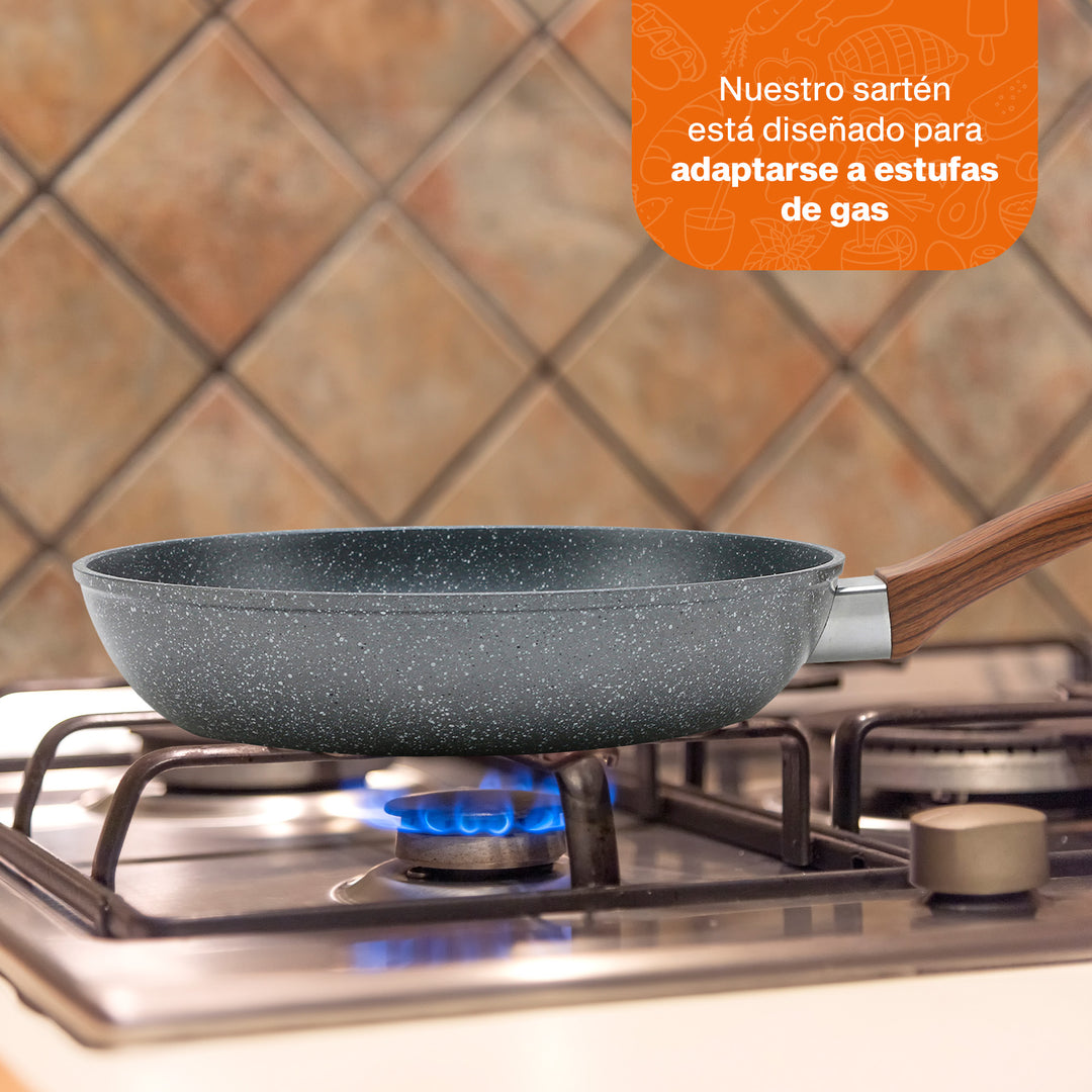 Hukën Masterchef |Sartén Premium Granite+ 28CM | Aluminio Forjado | Mango Ergonómico y Aislado | Versátil