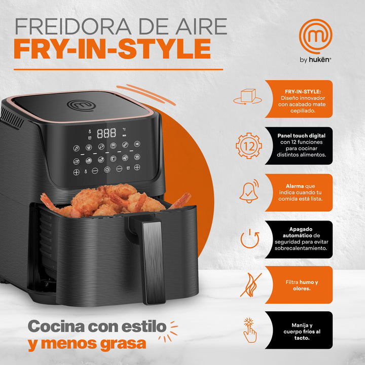 Freidora de Aire | Air Fryer | Touch | Digital | 3.5 Litros | Fríe sin Aceite | Negro Matte | MasterChef®