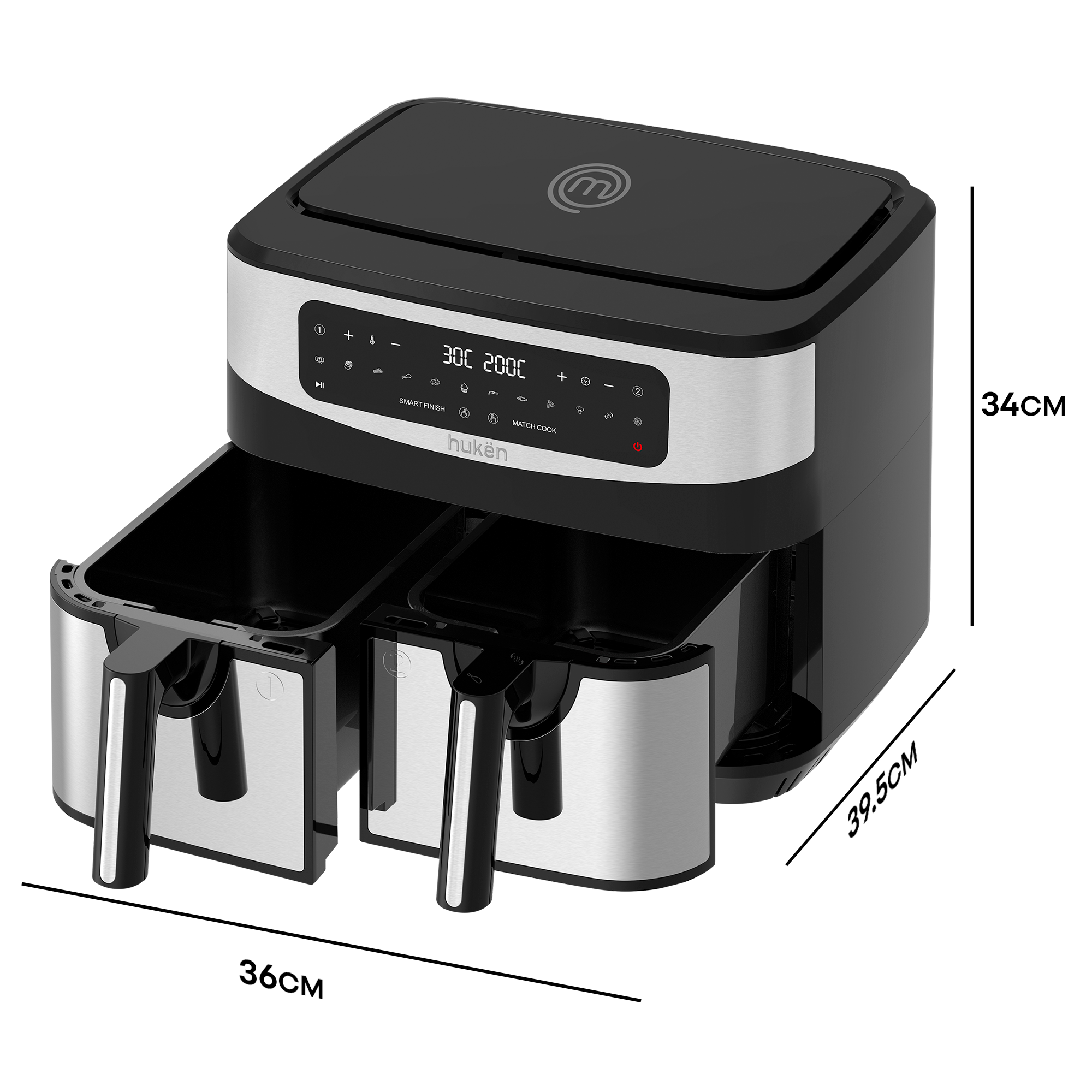 Dual Cook+ Multifunctional Air Fryer | 2-in-1 | Air Fryer | 9 Liters | Dual-Fry | Touch | Stainless Steel | MasterChef® by Hukën®