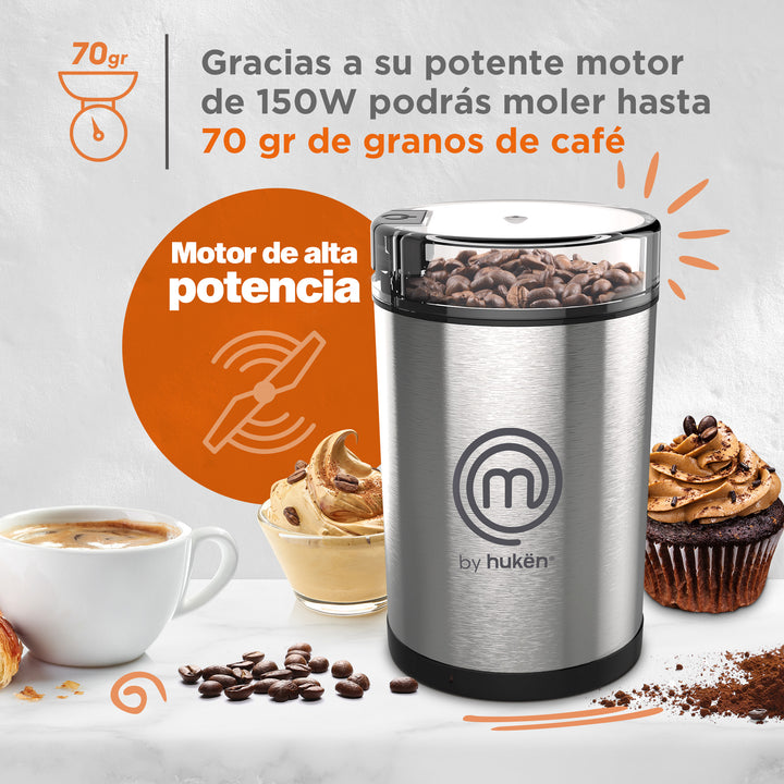 MasterChef® by Hukën® | Molino de Café Eléctrico | 70 Gr. | 150W | Acero