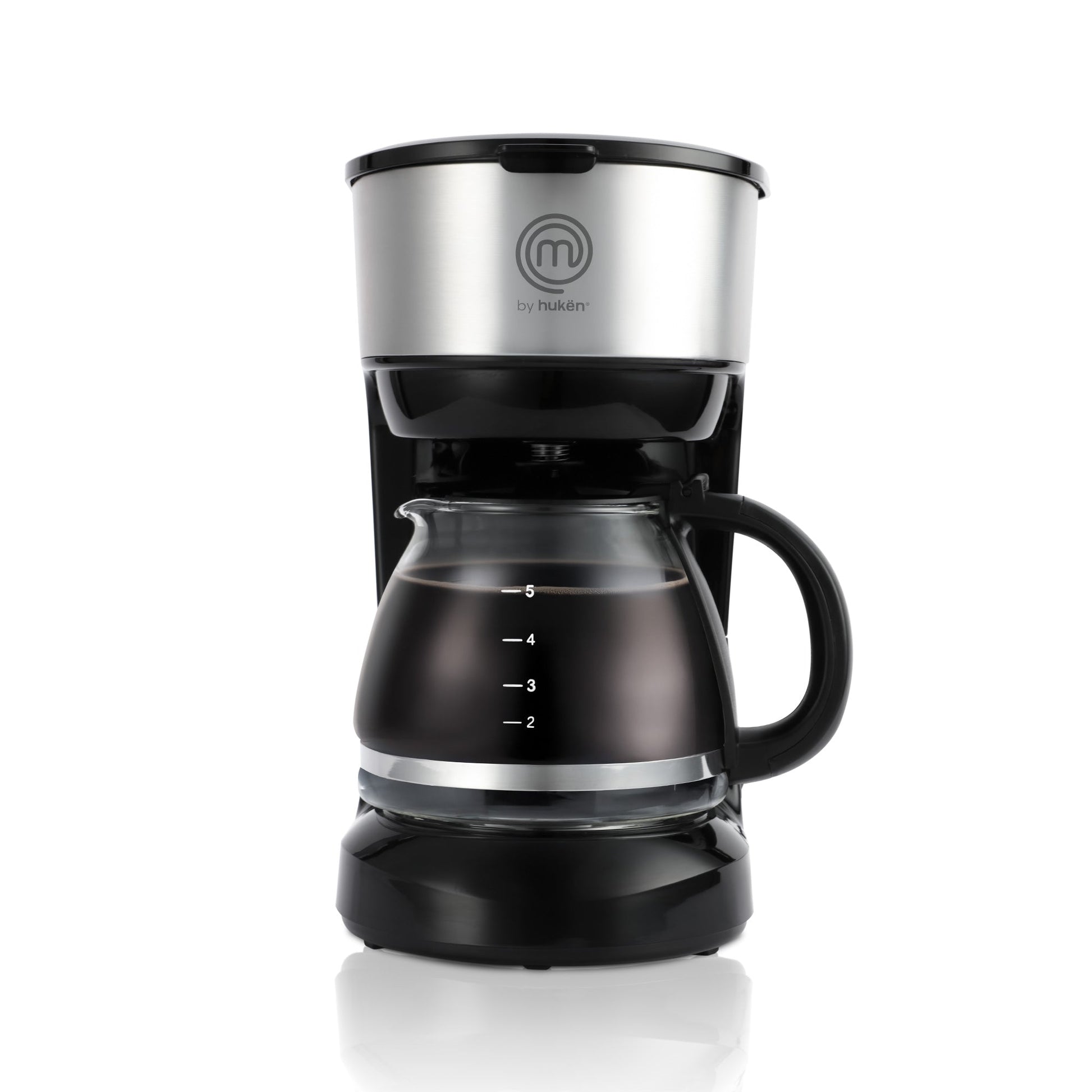Cafetera Easy-Brew 5 Tazas | Filtro Permanente | Botón con Luz Indicadora | Jarra de Vidrio Borosilicato | Pausa para Servir | Compacta e Inoxidable | Hukën x MasterChef