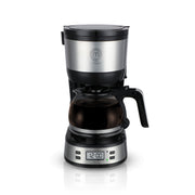 Cafetera Programable Smart-Brew 5 Tazas | Panel Digital con Reloj | Mantiene Caliente | Apagado Automático | Filtro Permanente | Vidrio Borosilicato | Compacta Inoxidable | Hukën x MasterChef