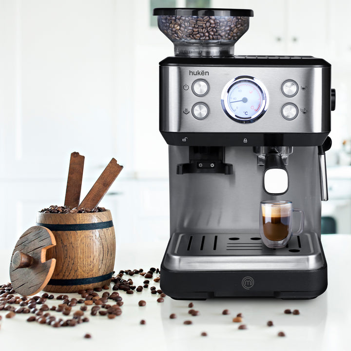 Máquina de Espresso con Molino BaristaPro, 20 Bares, Espumador de Leche, Tanque de 1.5L