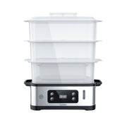 Vaporera POWER-STEAM 360 | 12L con 3 Niveles | Panel Digital con Temporizador | Cocción 360° | Recarga de Agua Lateral | Base de Acero Inoxidable | Libre de BPA | Hukën x MasterChef