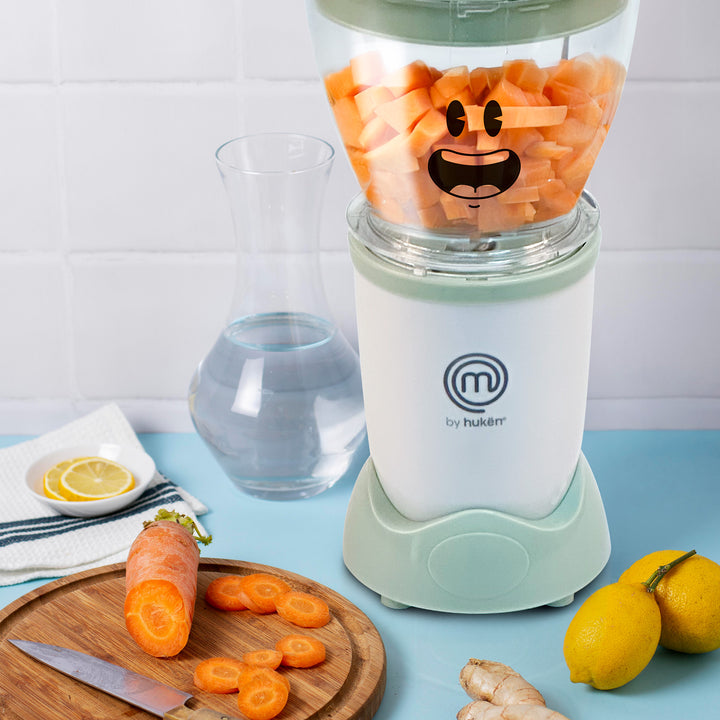 Set de Licuadora y Procesador Nutri Baby | Tazón 450ml + Vaso 170ml | 6 Contenedores con Fecha | Aspas para Papillas y Cereales | Bandeja para Congelar | Libre de BPA | Hukën x MasterChef