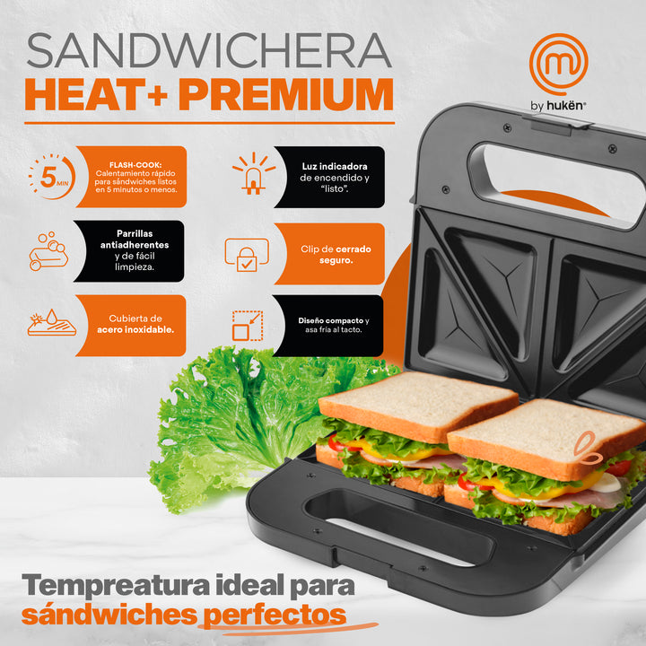 MasterChef®| Sandwichera | Heat+ Premium | 2 Rebanadas | Acero Inoxidable