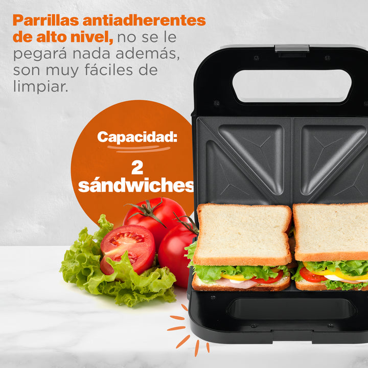 MasterChef®| Sandwichera | Heat+ Premium | 2 Rebanadas | Acero Inoxidable